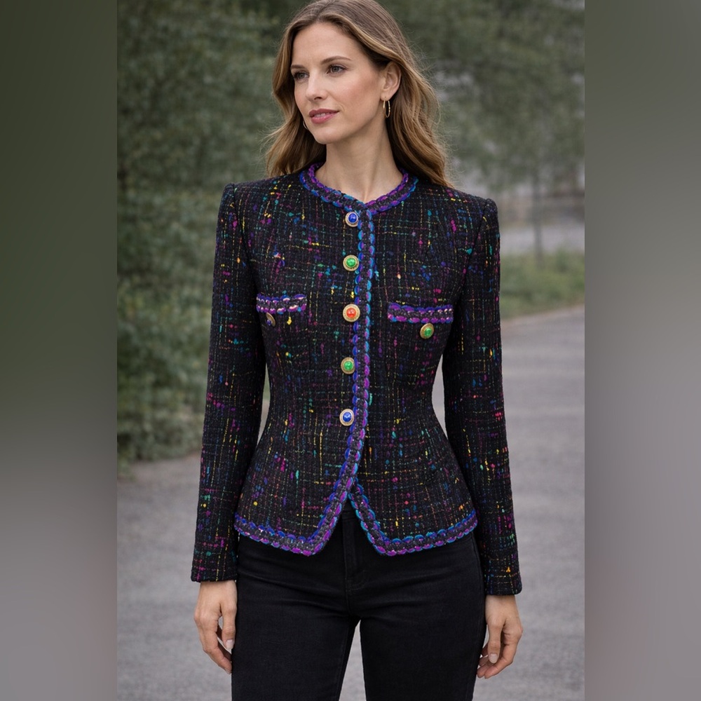 VTG Herbert Grossman Rainbow Tweed Wool‎ Blazer 80s Designer ILGWU Made in USA